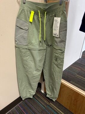 lululemon athletica Olive Green Track Joggers with Neon Yellow Drawcord